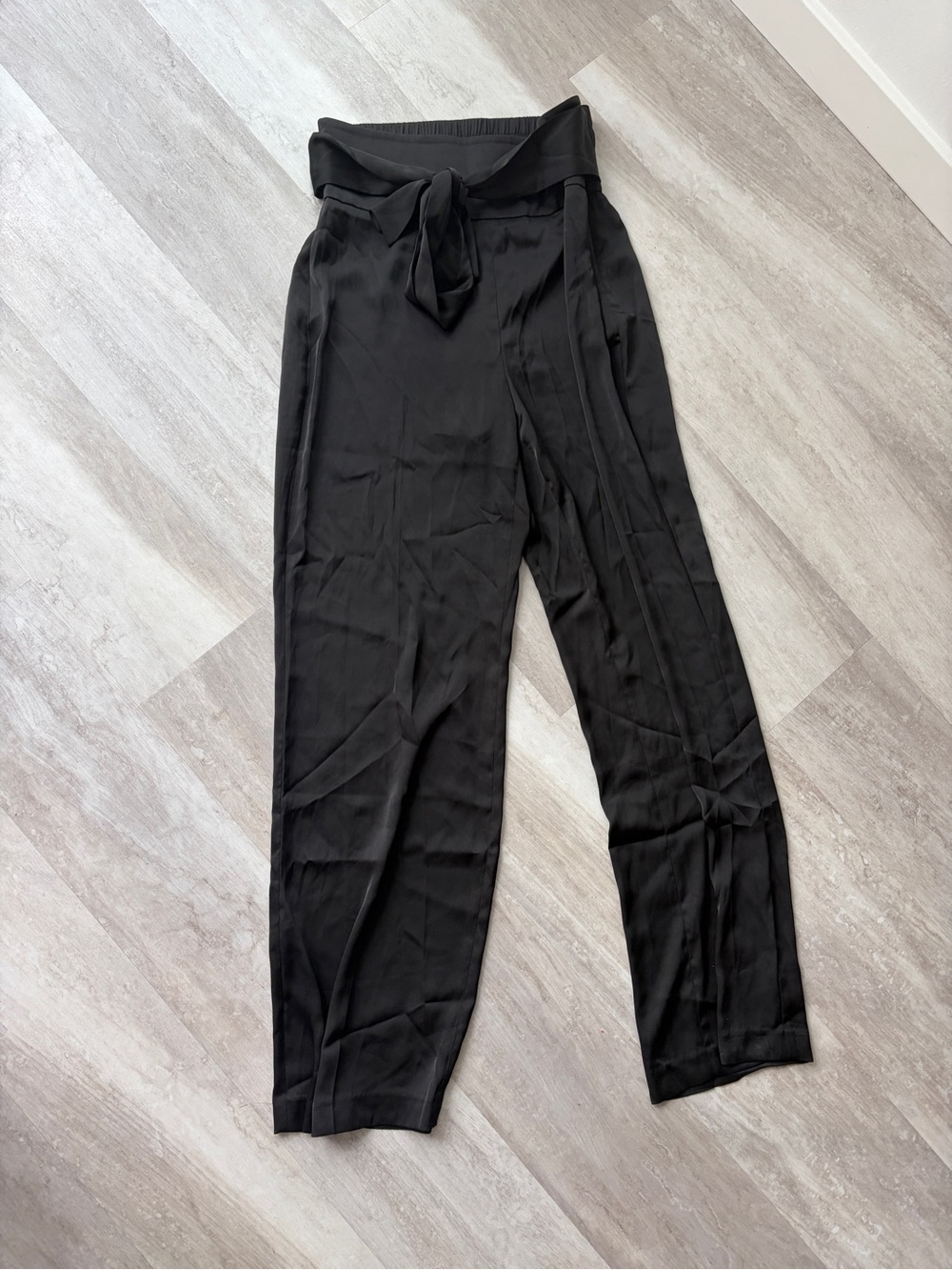 Express Black High-Waist Tie-Waist Wide Leg Pants